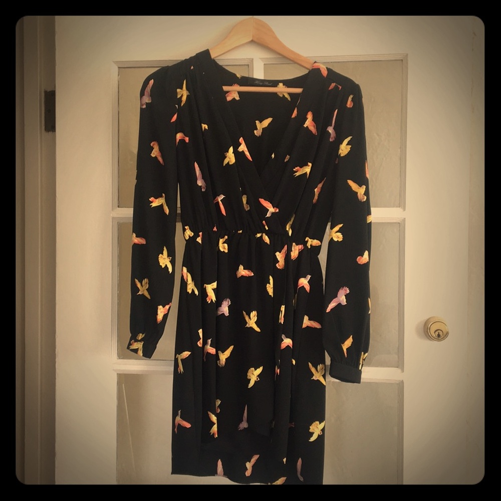 Bird print black dress